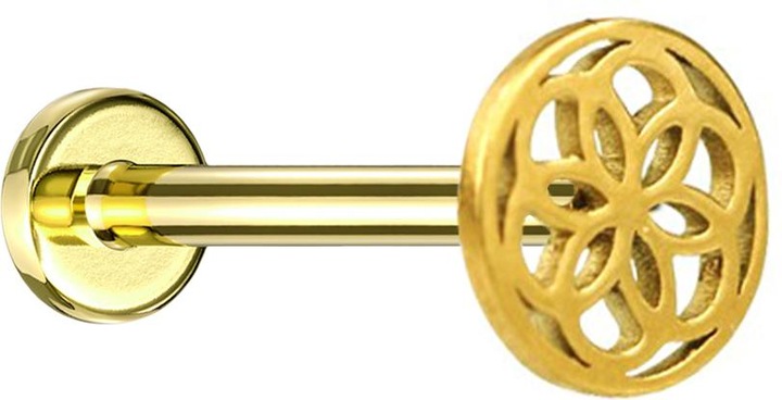 Immagine prodotto Star Piercing Micro Labret Innengewinde vergoldet Blume des Lebens (Acciaio chirurgico 316L, senza ottone)