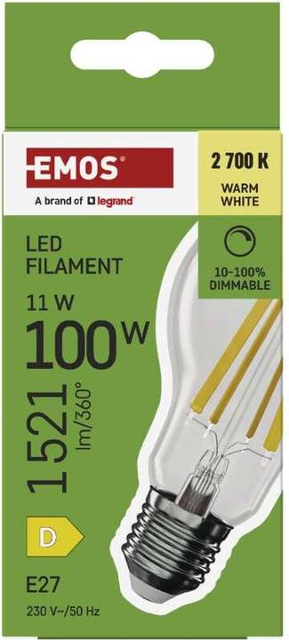 Produktbild Emos LED Lampe Filament A60 / E27 / 11W (100 W) / 1 521 lm / Warmweiss / dimmbar (E27, 1521 lm, 1x)