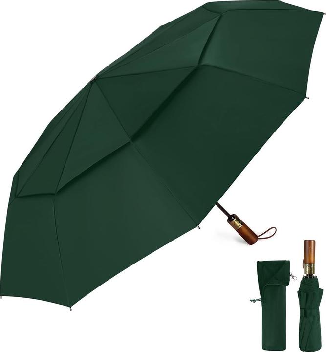 Alopini Automatischer grosser sturmsicherer Regenschirm, Taschenschirm mit belüftetem Doppeldach und