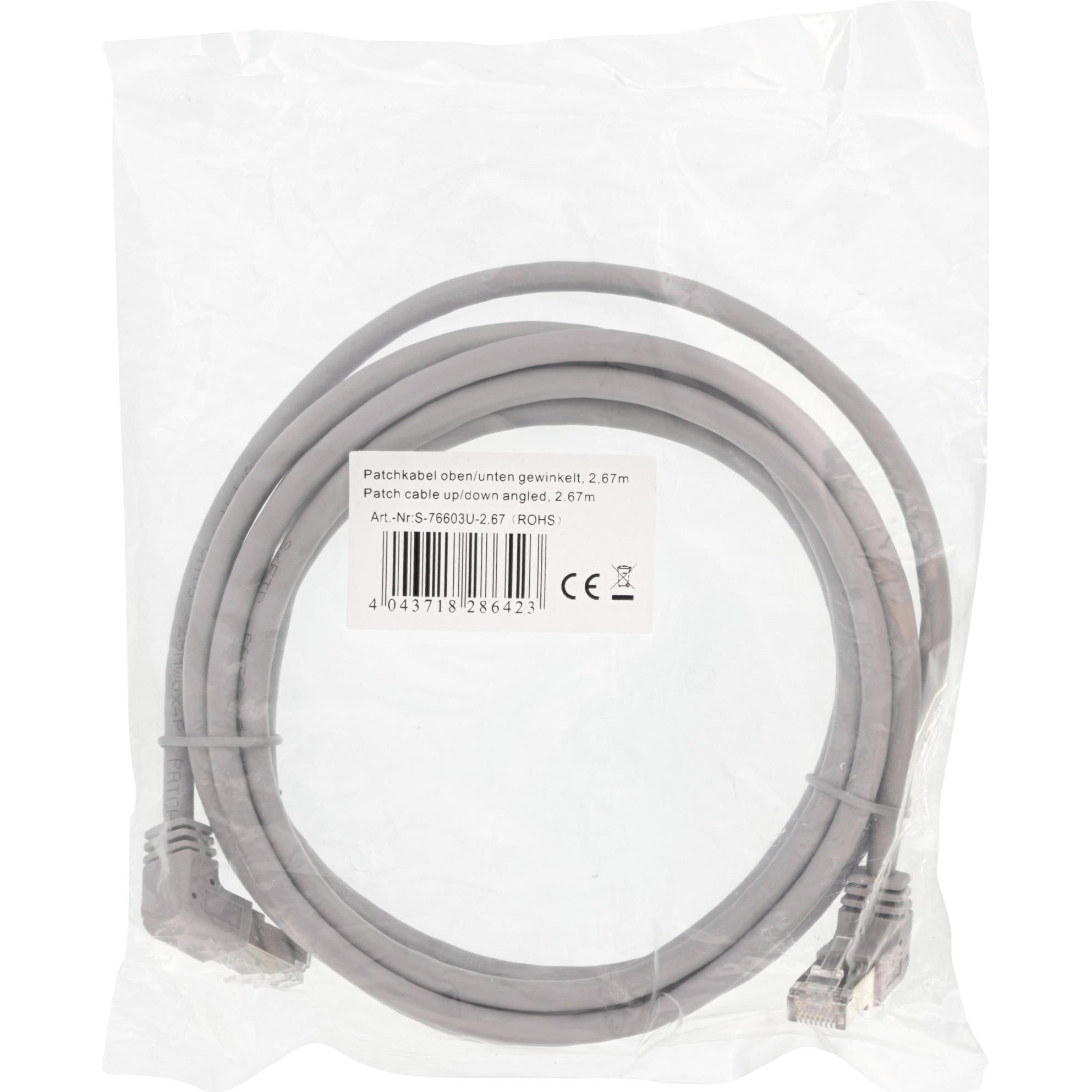 Thumbnail - InLine Patchkabel oben/unten gewinkelt, S/FTP (PiMf), Cat.6, PVC, grau, 0,46m (S/FTP, CAT6, 0.46 m), Netzwerkkabel