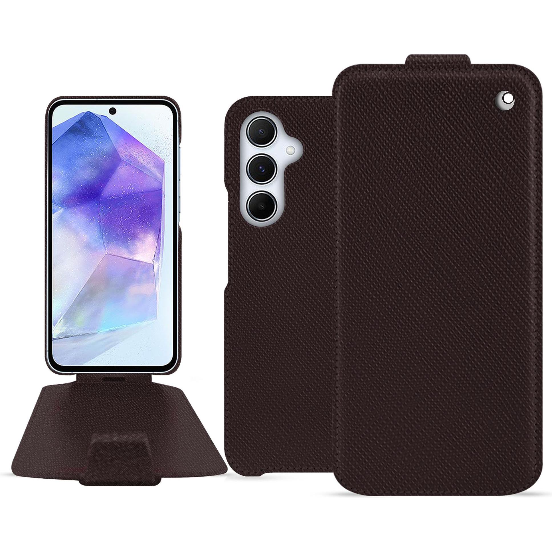 Noreve Lederschutzhülle vertikal (Samsung Galaxy A55), Smartphone Hülle, Braun