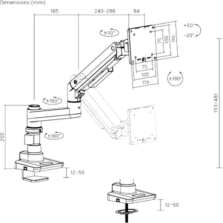 Actual product image Wiltec Monitor mount desk up to 20kg Monitor mount VESA flat & curved (20 kg)