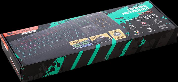 Immagine prodotto Canyon Tastiera meccanica da gioco Nightfall CND-SKB7-US, interruttore nero, LED, layout USA (US, Cablato)