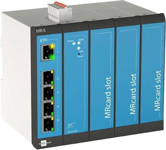 Produktbild Insys icom MRX5 LAN, modularer LAN-LAN-Router, VPN 5xEthernet 10/100BT 2xdig.Ein MRcard-Slots:3xfrei