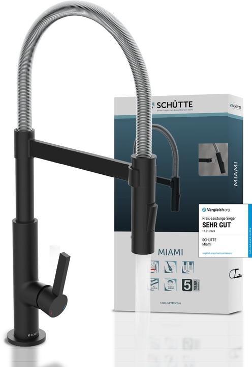 Produktbild Schütte Wasserhahn Küche MIAMI Spiralfeder Spültischarmatur ChromSchwarz matt Schwenkbar 79146