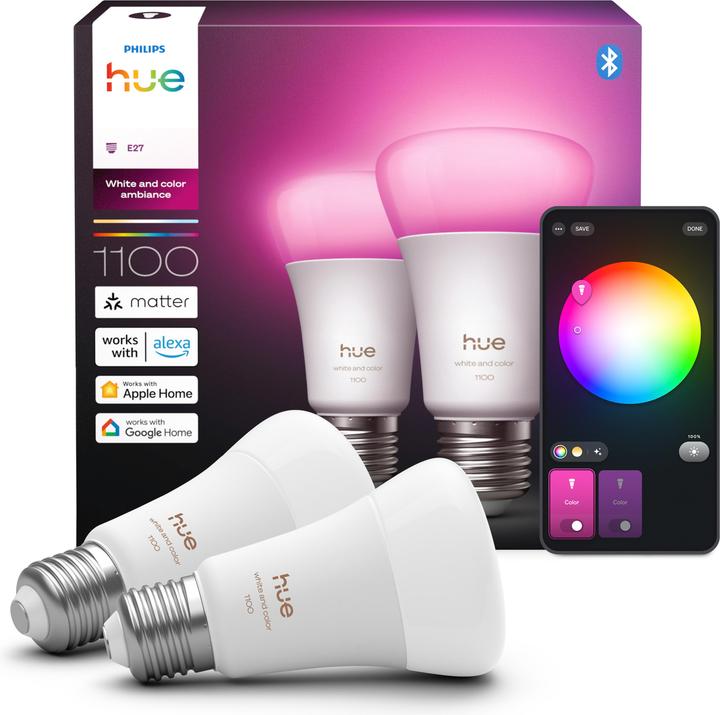 Productafbeelding Philips Hue Tint Wit Kleur Sfeer (E27, 9 W, 1100 lm, 2 x, F)