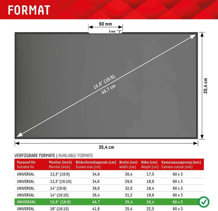 Produktbild Displex Privacy Safe randlos, Laptop Blickschutzfilter (15.60", 16 : 9)