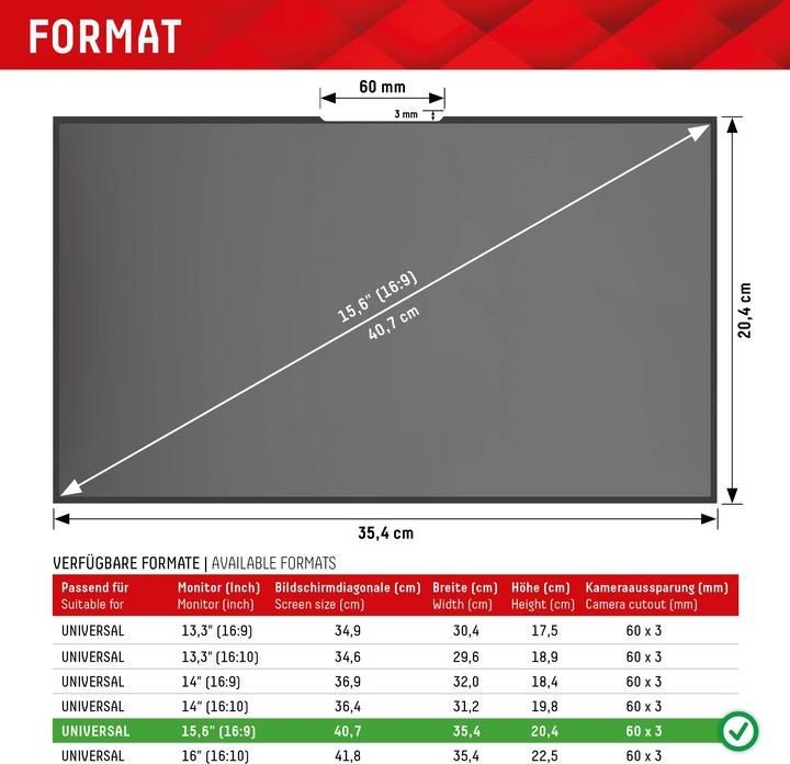 Actual product image Displex Privacy Safe randlos, Laptop Blickschutzfilter (15.60", 16 : 9)