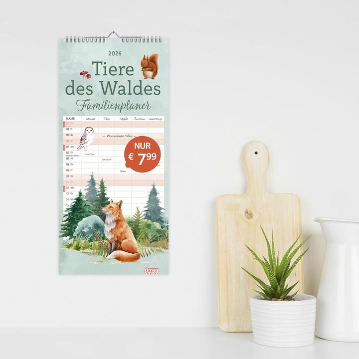 Produktbild tm Tiere des Waldes Familienplaner 2026 (21 x 45 cm, Harter Einband, Deutsch)