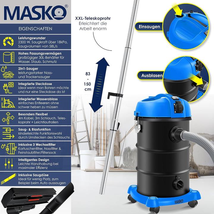 Produktbild Masko 6IN1 Industriestaubsauger, Blau (Nass-Trockensauger)