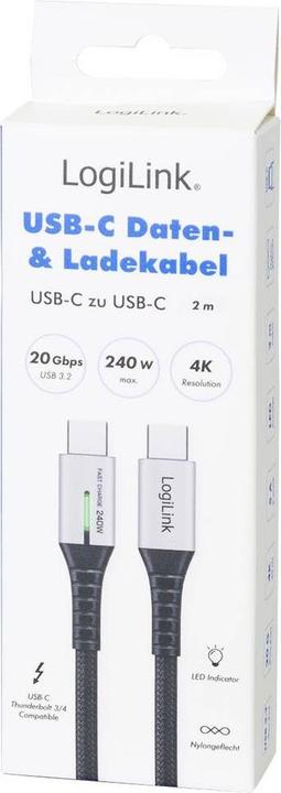 Immagine prodotto LogiLink Prüfen (2 m, USB 3.2 Gen 2x2, 240 W)