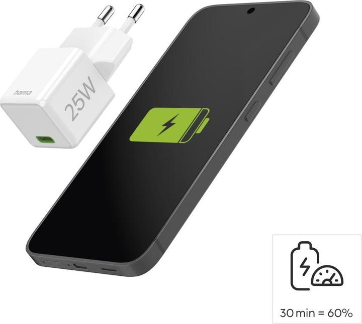 Image du produit Hama Chargeur rapide, USB-C, PD/Qualcomm®, Super-Mini-Charger, 25 W, blanc (25 W, 1 portion)