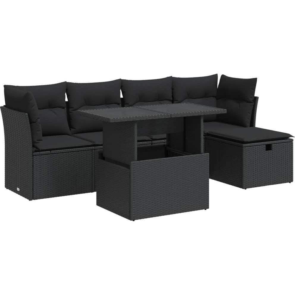 VidaXL, Gartenlounge, 6-tlg. Garten-Sofagarnitur mit Kissen Schwarz Poly Rattan