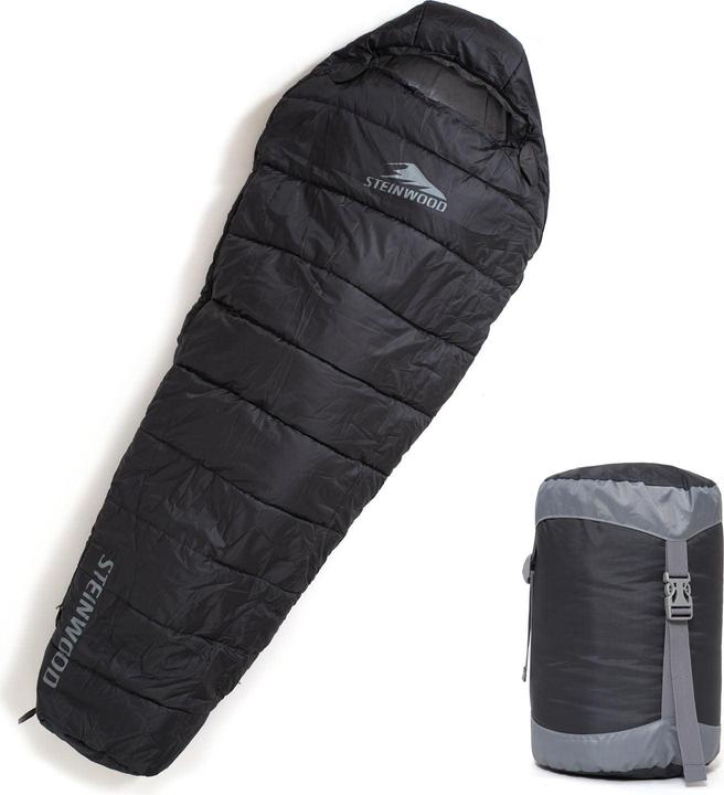 Steinwood Premium 3-4 Season Schlafsack 210cm, Koppelbar, extra Breit, Outdoor, Anthrazit (210 cm)