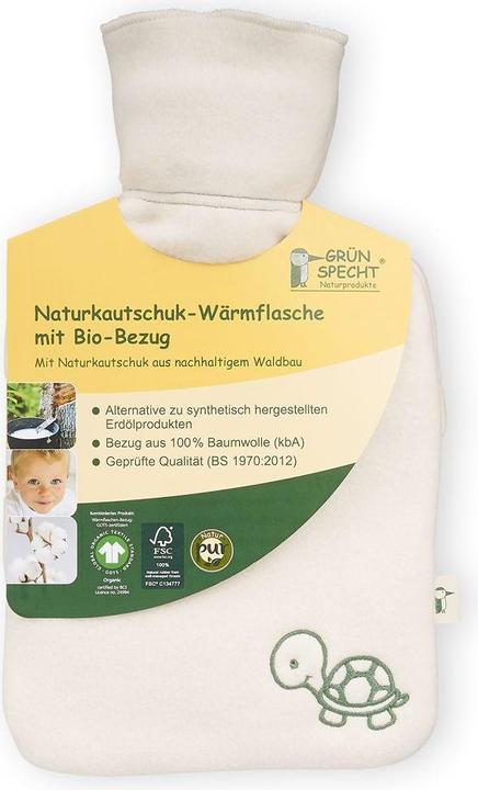 Actual product image Grünspecht Children's hot water bottle made of natural rubber with cover made of (0.60 l, Bed flask with cover)