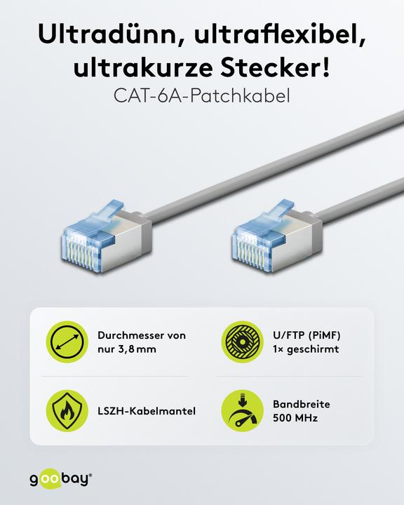 Produktbild Goobay Ultraflexibles CAT 6A Patchkabel, slim, U/FTP, schwarz (U/FTP, CAT6a, 0.50 m)
