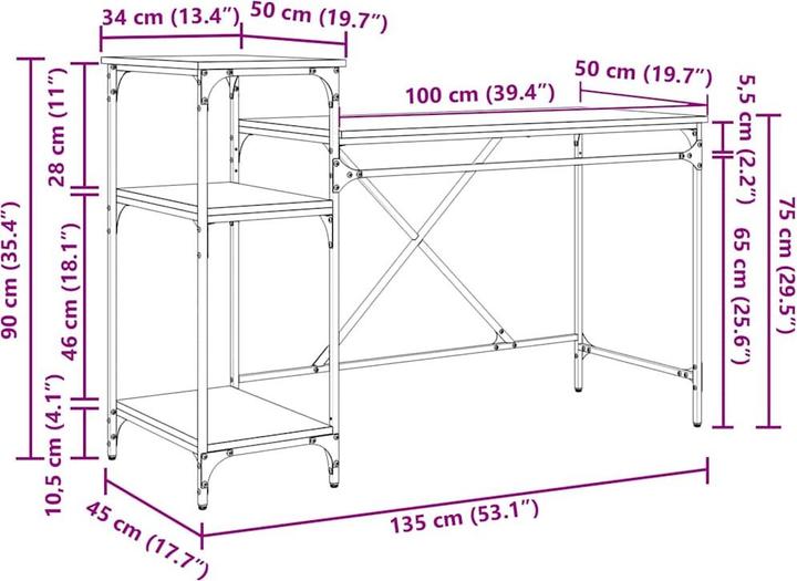 Image du produit vidaXL Industrieller Tisch (50 x 135 x 90 cm)