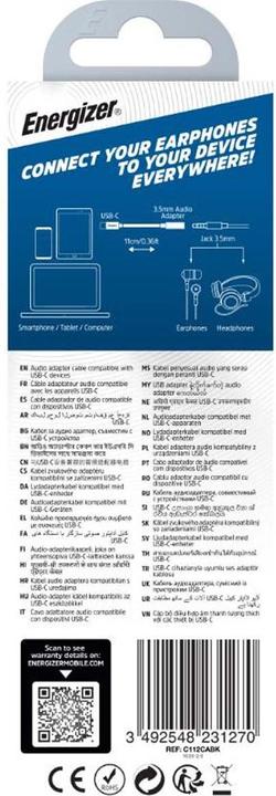 Actual product image Energizer Audio Adapter 3.5mm Jack to USB-C - 11cm (USB-C, 3.5mm jack)