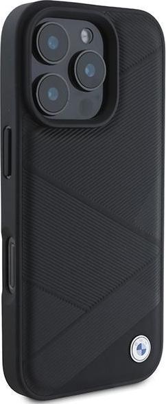 Actual product image BMW BMHCP16L23RCGPK iPhone 16 Pro 6.3" czarny/black hardcase Sign Leather Crossing Lines Pattern (Apple iPhone 16 Pro)