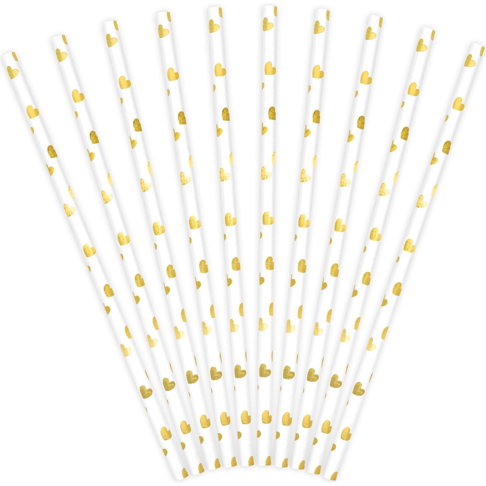 Partydeco Papierstrohhalme - Herzen Gold (10St.), Strohhalm, Gold