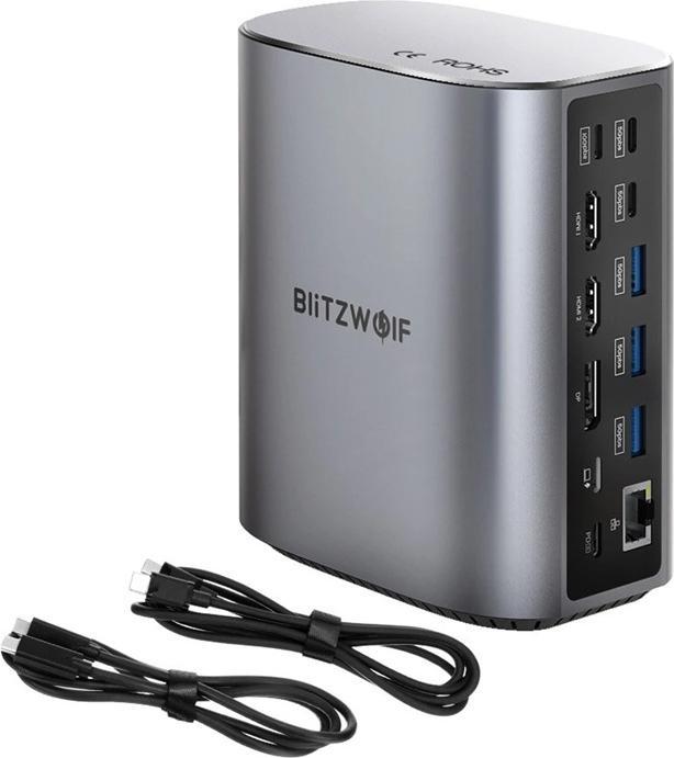 Actual product image BlitzWolf BW-TH15 17in1 Docking Station 2xHD+DP+4xC+3xUSB 3.0+USB 3.1+C 3.2+C PD+RJ45+micro SD+S... (USB-C)