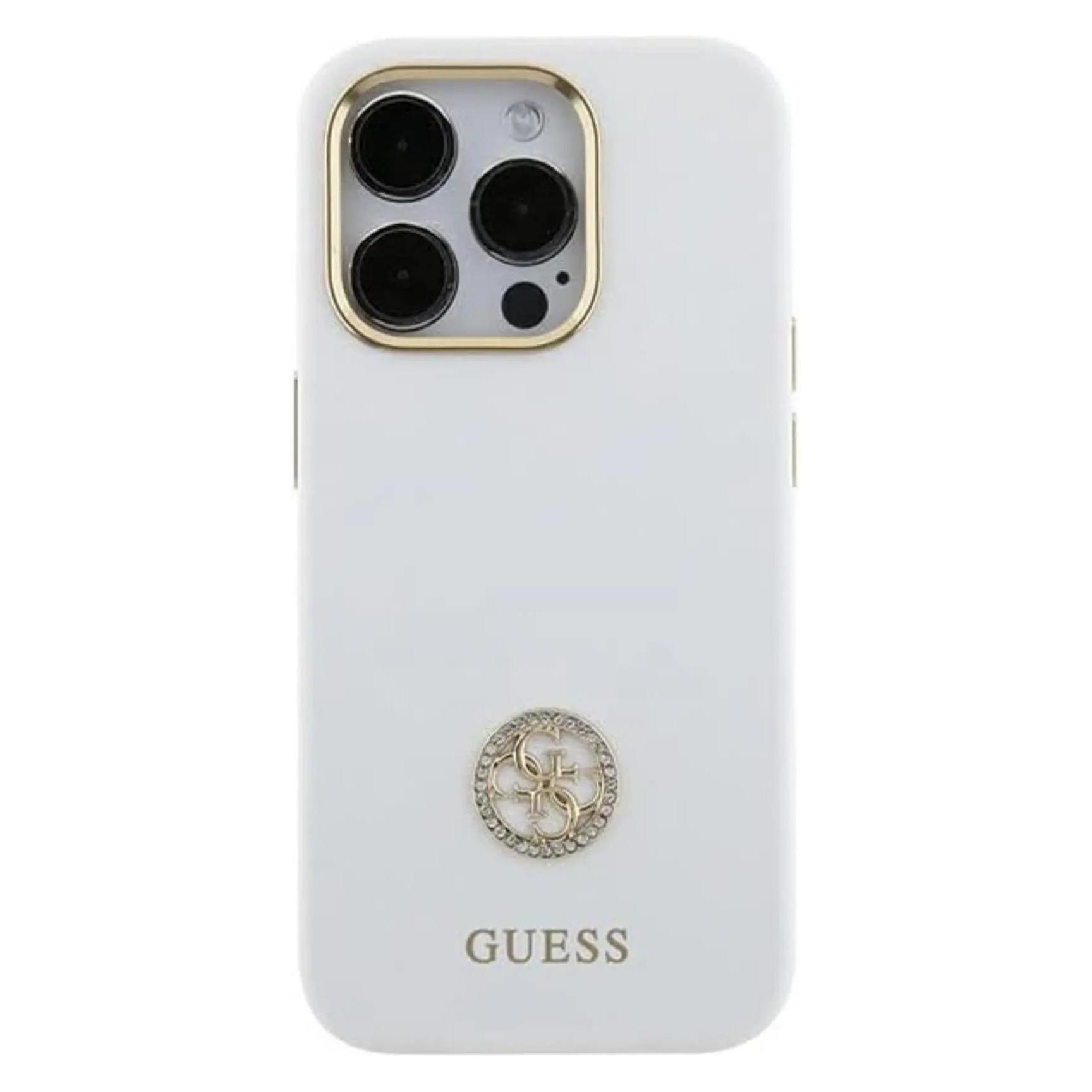 Guess GUHCP15SM4DGPH IPhone 15 6.1" Biały/white Hardcase Silicone Logo Strass 4G (Apple IPhone 13, Apple IPhone 14, Apple IPhone 15), Smartphone