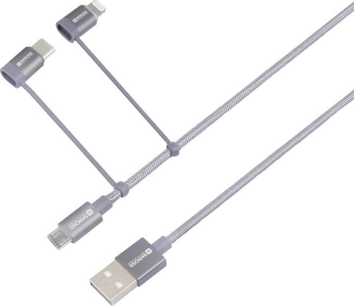 Actual product image Skross USB Cable 3in1 Cable, Braiding, 0,30m space gray (0.30 m, USB 2.0, 36 W)