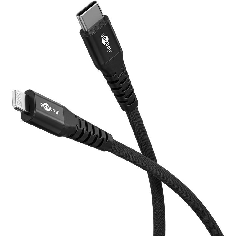 Goobay Lightning USB-C Supersoftes Textilkabel mit Metallsteckern, 0,5 m (0.50 m, USB 2.0), USB Kabel