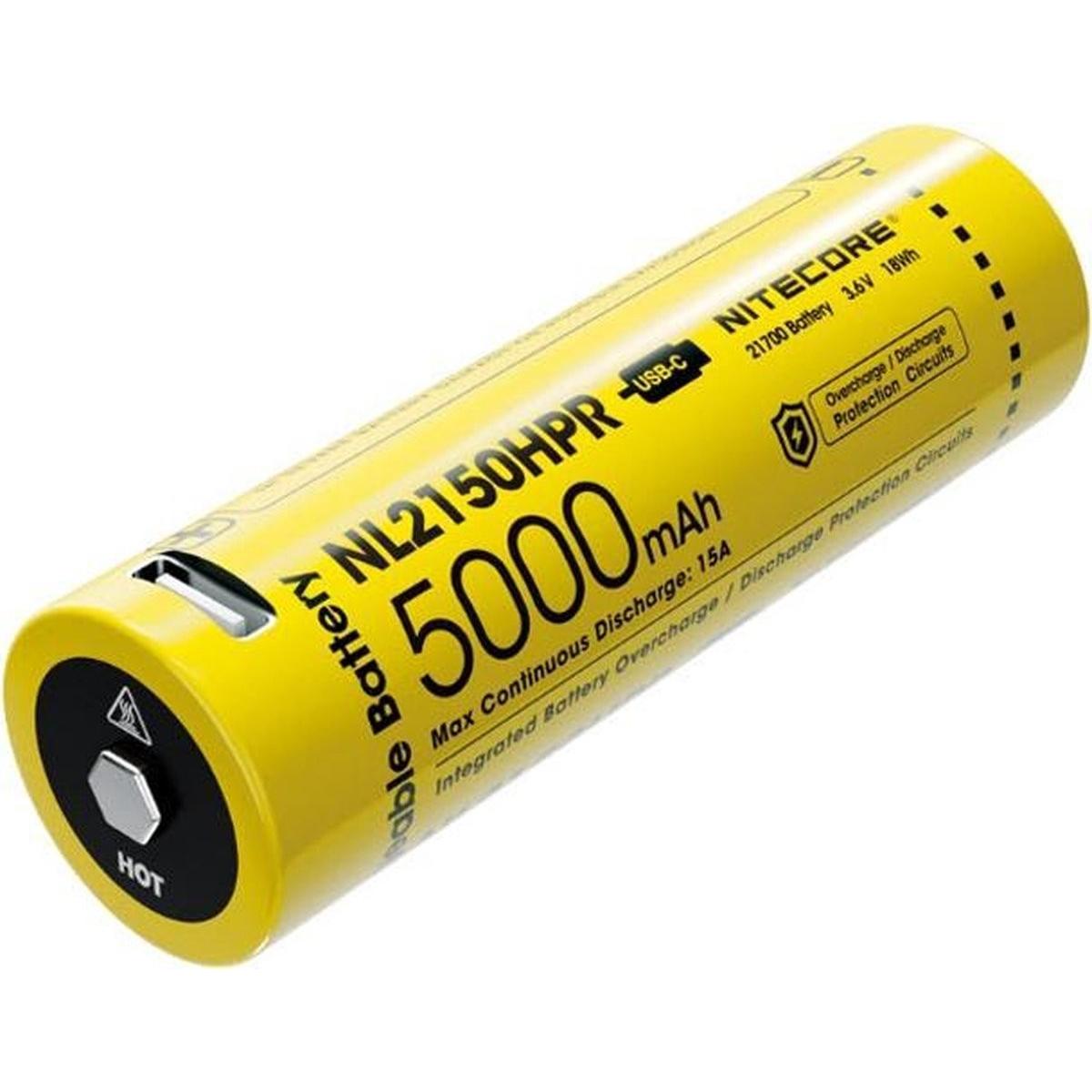 Nitecore, Accessori per torce, Batteria agli ioni di litio 21700, 5000mAh, NL2150HPR USB-C