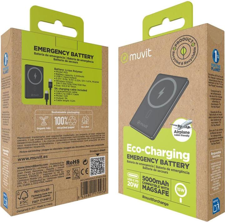 Immagine prodotto Muvit Powerbank for Change Schwarz Aluminium 5000 mAh (5000 mAh, 15 W)