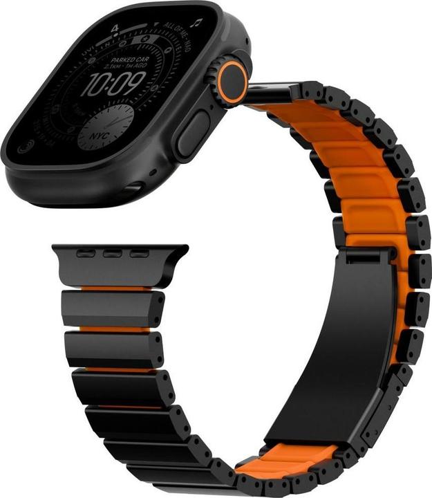 Actual product image Uniq Strova Flex Strap for Apple Watch 44/45/46/49mm Black Orange (Silicone, Stainless steel)