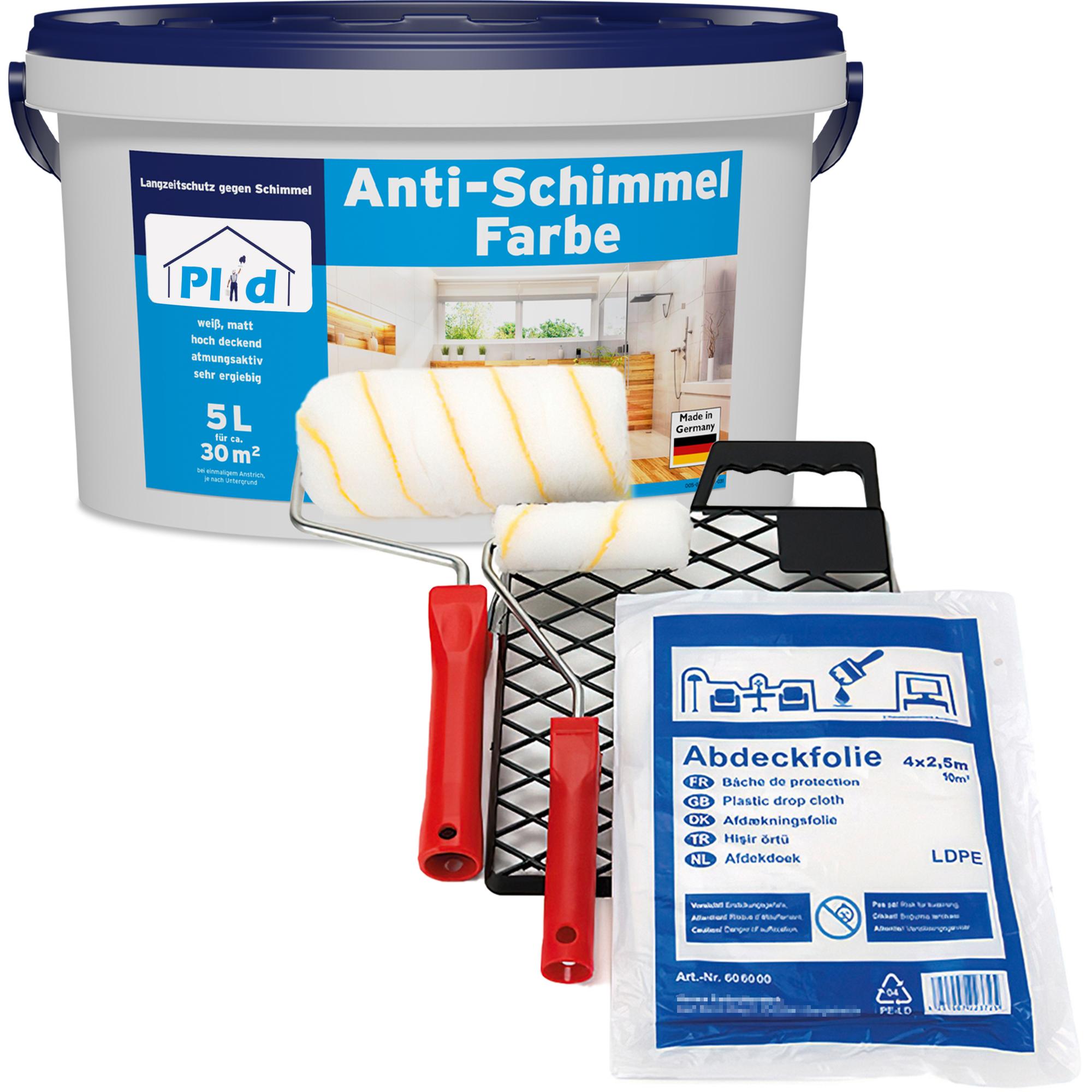 Plid, Wandfarbe + Spezialfarbe, Anti-Schimmelfarbe 5l + Anstreichset, für ca. 30m² / Schimmelschutzfarbe (Weiss, 5 l)