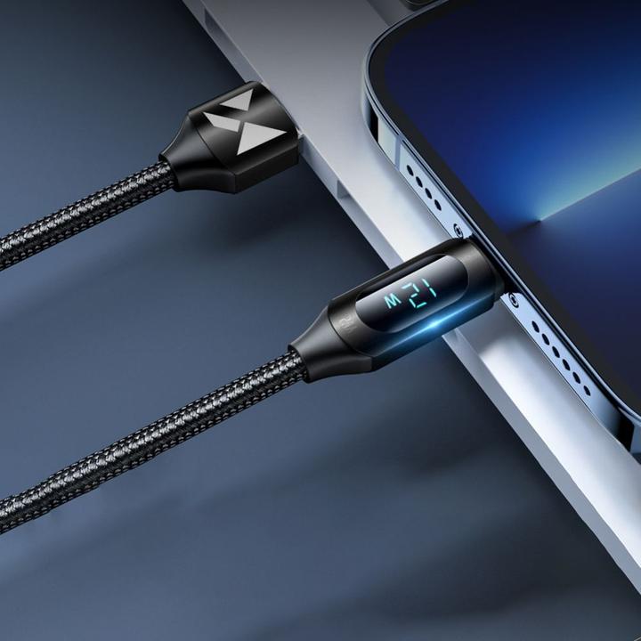 Actual product image Wozinsky USB-A Cable - Lightning WUALC2 with LED Display 2.4A 2m - Black (2 m, USB 2.0)