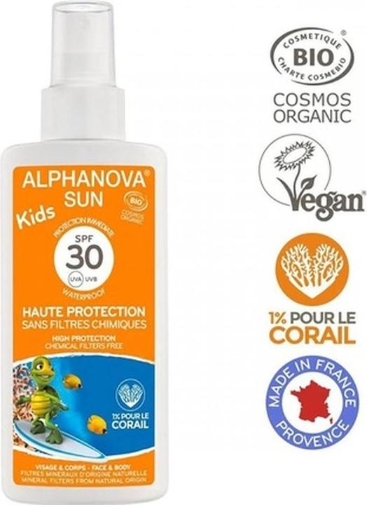 Produktbild Alphanova SUN Spray Kids Bio SPF30 ohne Nanopartikel (Sonnenspray, SPF 30, 125 ml, 500 g)