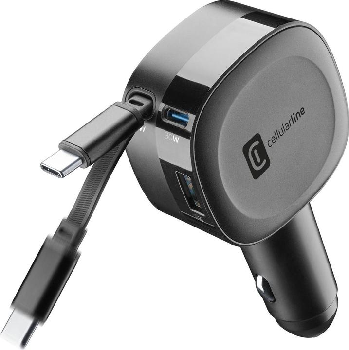 Produktbild Cellularline CELLULAR LINE Autoladeger?t mit einziehbarem Kabel (60 W, USB Typ