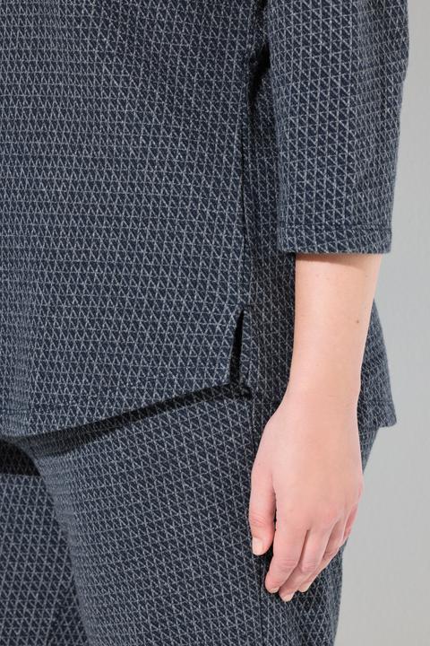 Image du produit Ulla Popken Sweat-shirt en Jacquard de coton bio, col rond et manches 3/4 (50, 52)