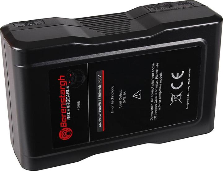 Actual product image Berenstargh Akku f. Anton Bauer AN-190W Gold Mount ARRI Alexa Blackmagic URSA D-Tap USB-Output