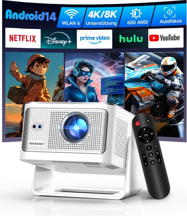 Produktbild Alwtniet Mini Beamer mit Android 14 (Full HD, 600 lm)
