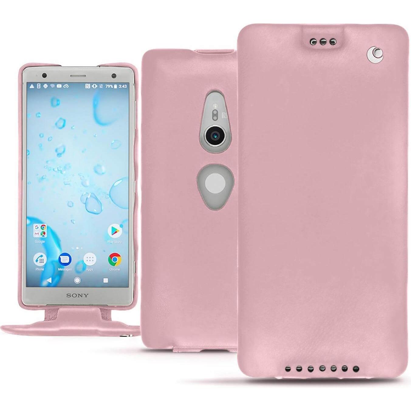 Noreve Lederschutzhülle vertikal (Sony Xperia XZ2), Smartphone Hülle, Rosa
