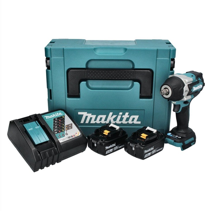 Actual product image Makita DTW 700 RTJ Battery impact wrench 18 V 700 Nm 1/2" XPT Brushless + 2x battery 5.0 Ah + charger (Rechargeable battery operated)