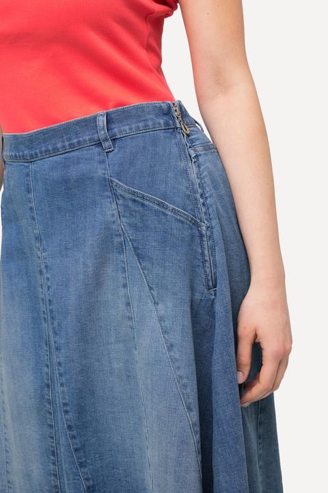 Image du produit Ulla Popken Jupe en jean, plis godet et ourlet frangé. Silhouette en A. (56)