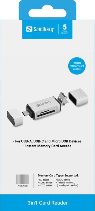Produktbild Sandberg Card Reader USB-C+USB+MicroUSB (USB-C, Micro USB, USB)