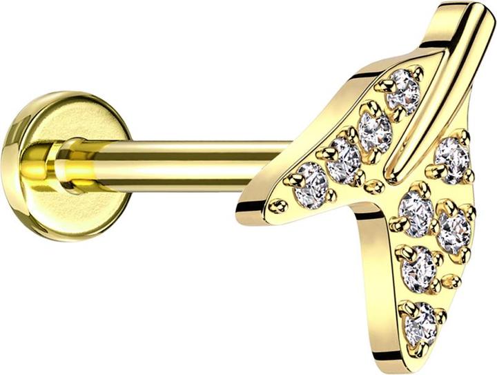 Produktbild Star Piercing Micro Labret Innengewinde vergoldet Haifisch Schwanzflosse vergoldet Kristalle silber (ohne Messing, Titan)