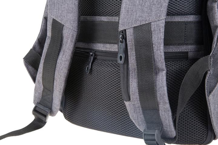 Actual product image Lightpak Backpack "SAFEPAK", with USB charging port, gray polyester, padded back, trolley strap