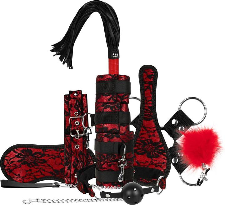 Productafbeelding Bedroom Fantasies Lace & Leather Look 8teiliges Bondage Set Rot