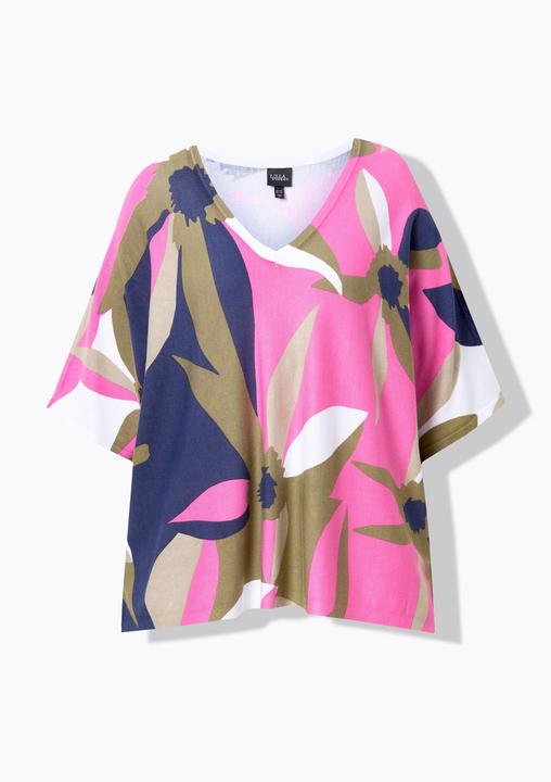 Produktbild Ulla Popken Pullover, Blüten, Oversized, V-Ausschnitt, 3/4-Arm (58, 60, 62)
