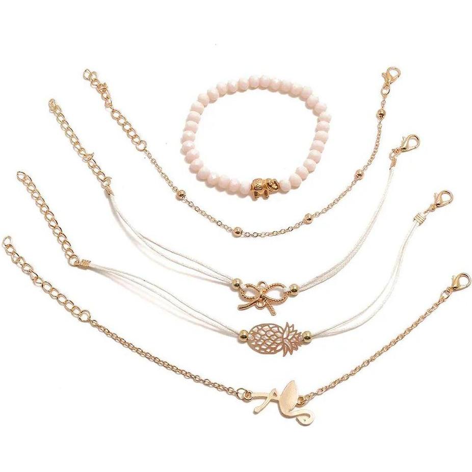 JTI, Armschmuck, 5 Stück dünne Armbänder - goldfarben, (Metall)