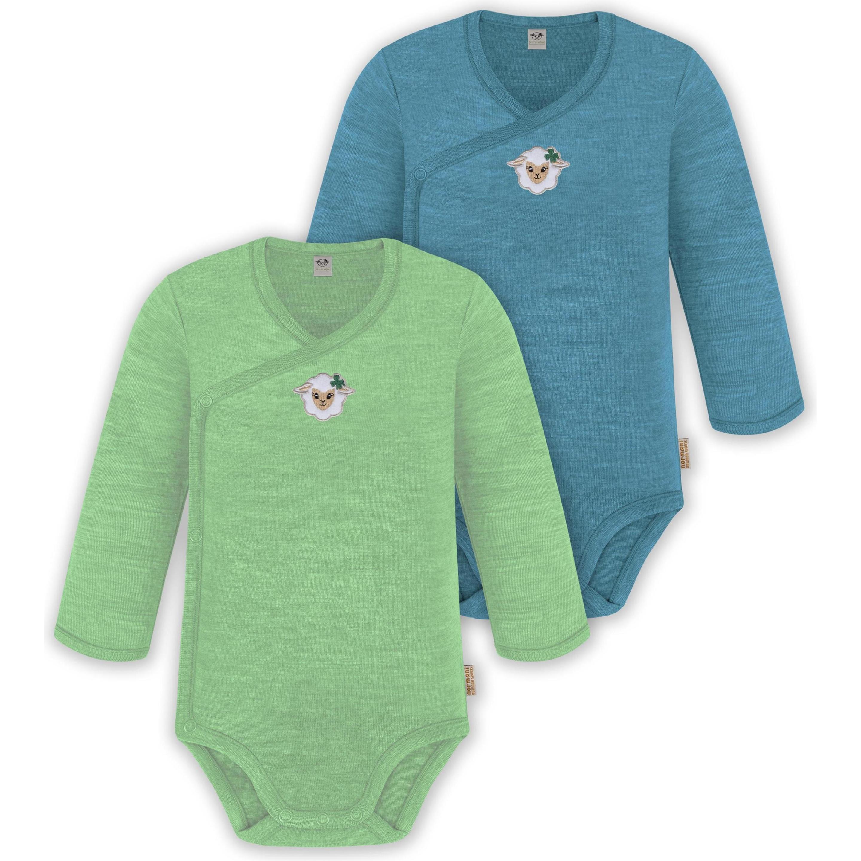 Normani, Herren, Body, 2er Set Unisex Baby Wickelbody Langarm-Strampler Einteiler aus Merinowolle - 9351, Grün, (50)