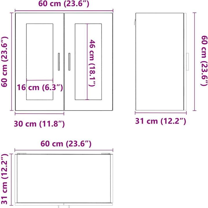 Immagine prodotto VidaXL Parete attrezzata per cucina con anta in vetro Porto in legno recuperato Parete attrezzata per (60 x 31 x 60 cm)