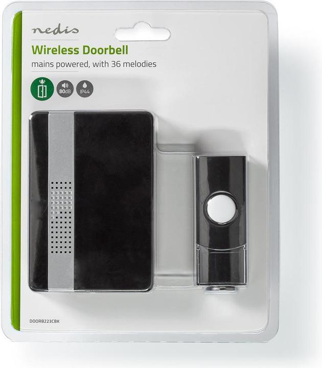 Nedis Kit de sonnette de porte sans fil Alimentation secteur 220-240 V AC 50 Hz 1x CR2032 Volume : 80 dB S (Funk)